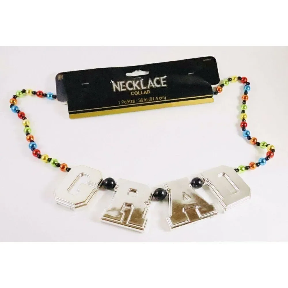 Graduation Beads Necklace Mardi Gras Multi Color Party Collar Celebration Prop
